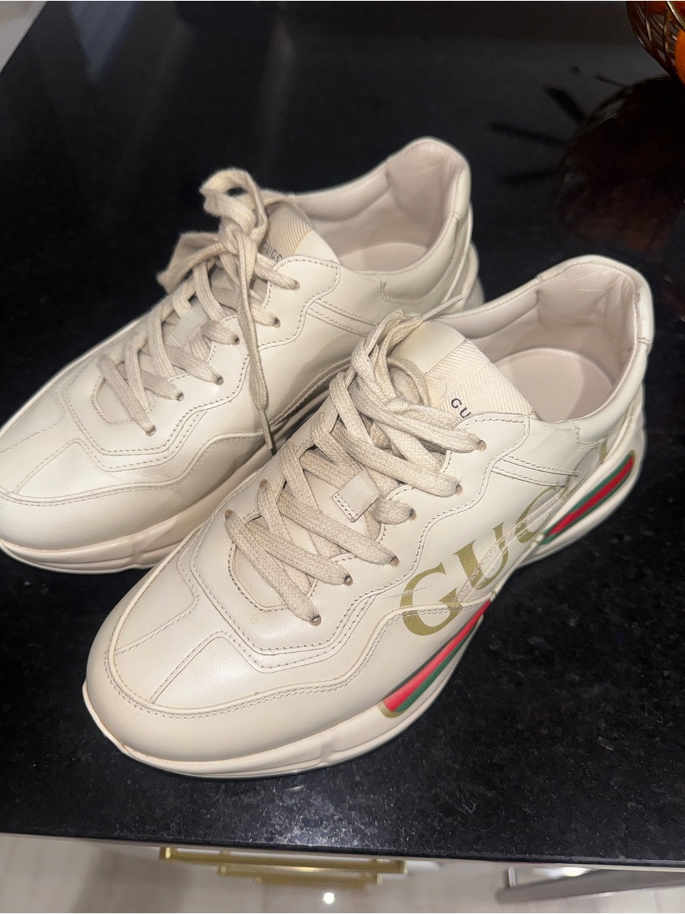 Gucci Cream Leather women Sneaker with Red & Green Stripe